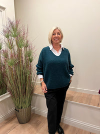 Avril V-Neck Mohair Sweater Teal