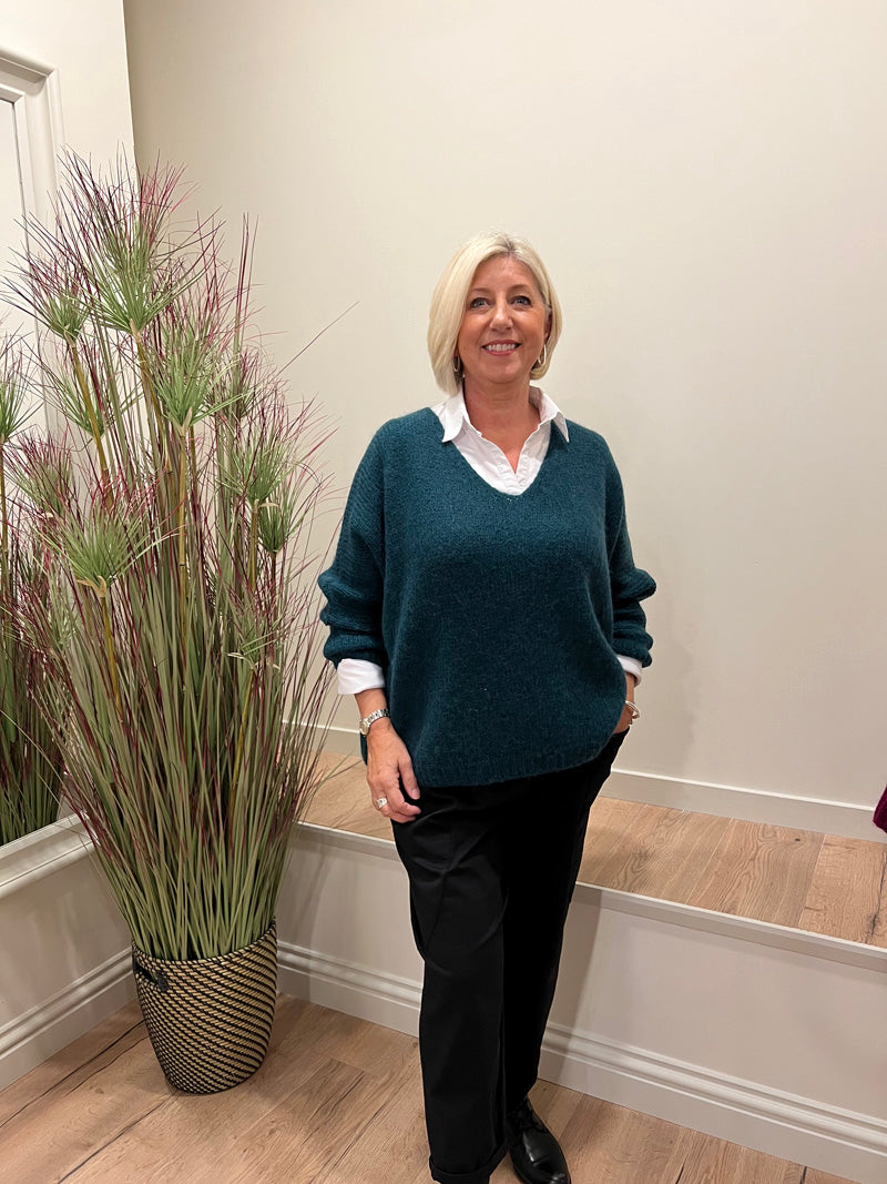 Avril V-Neck Mohair Sweater Teal