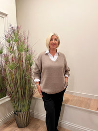 Avril V-Neck Mohair Sweater Taupe