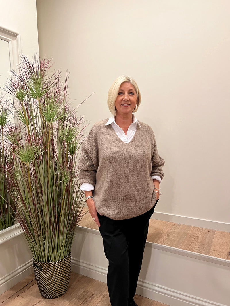 Avril V-Neck Mohair Sweater Taupe