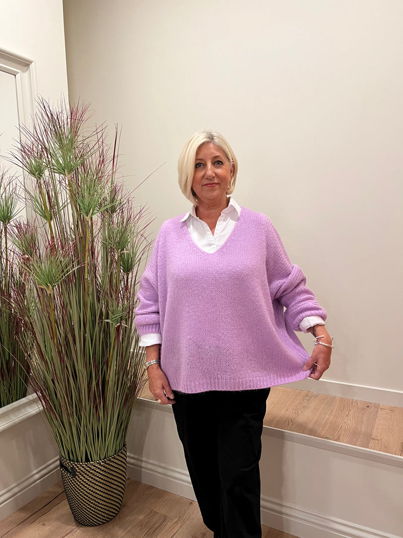 Avril V-Neck Mohair Sweater Deep Purple