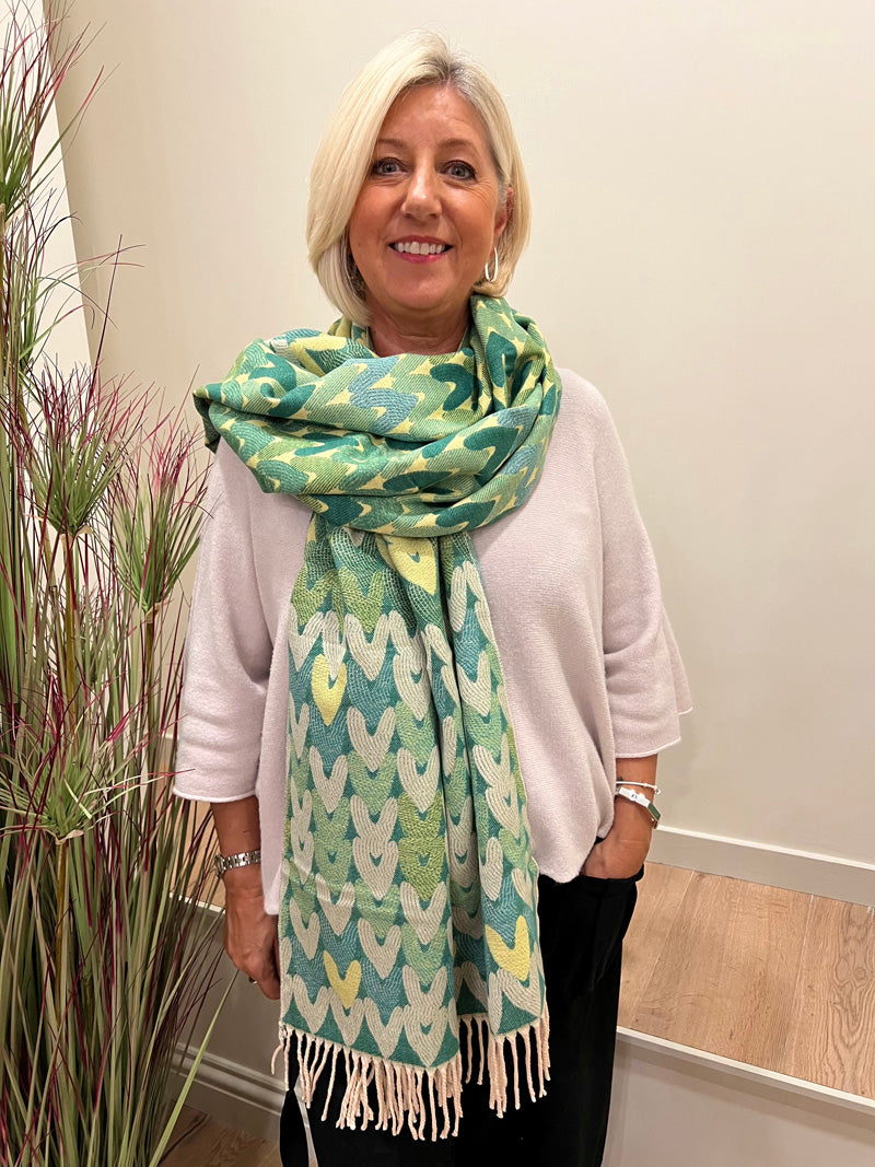 Happy Hearts Scarf Green