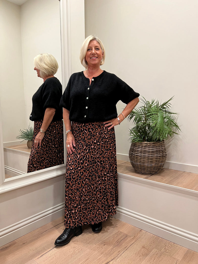 Animal Print Pleated Skirt Toffee 8-14