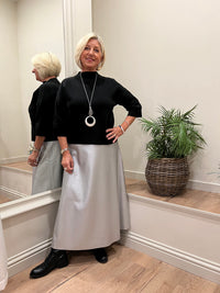 Faux Leather Skirt Metallic Silver