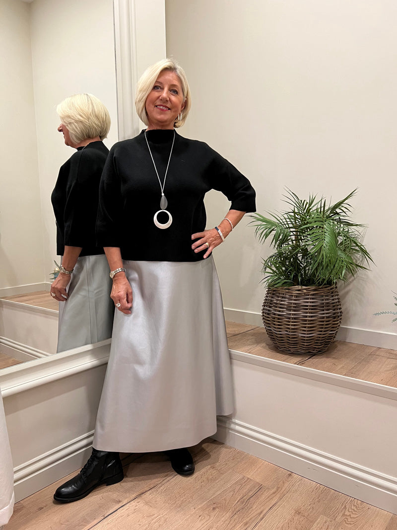 Faux Leather Skirt Metallic Silver