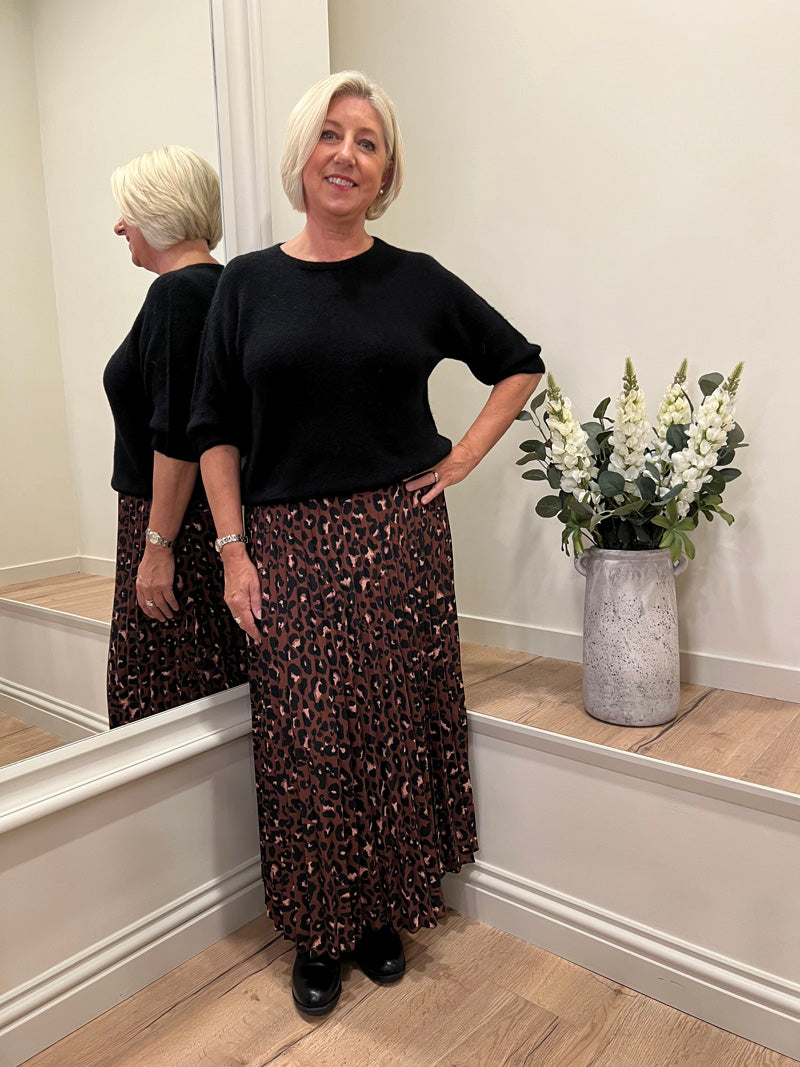 Animal Print Pleated Skirt Cocoa 8-14