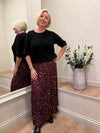 Animal Print Pleated Skirt Wine 8-14
