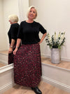 Animal Print Pleated Skirt Wine 8-14