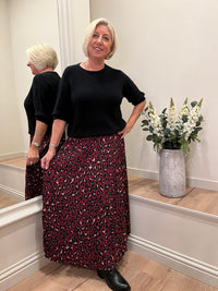 Animal Print Pleated Skirt Wine 8-14