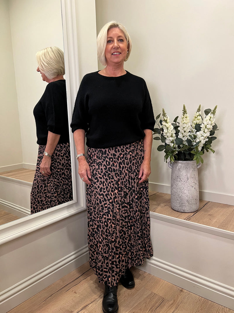 Animal Print Pleated Skirt Warm Taupe