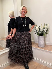 Tiered Tulle Skirt Animal Print Cocoa