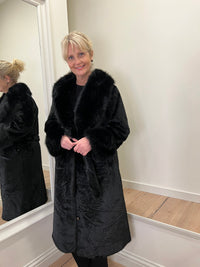 Lulu Full Length Faux Fur Coat Black 14-18