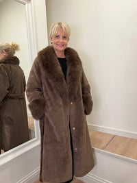 Lulu Full Length Faux Fur Coat Black 14-18