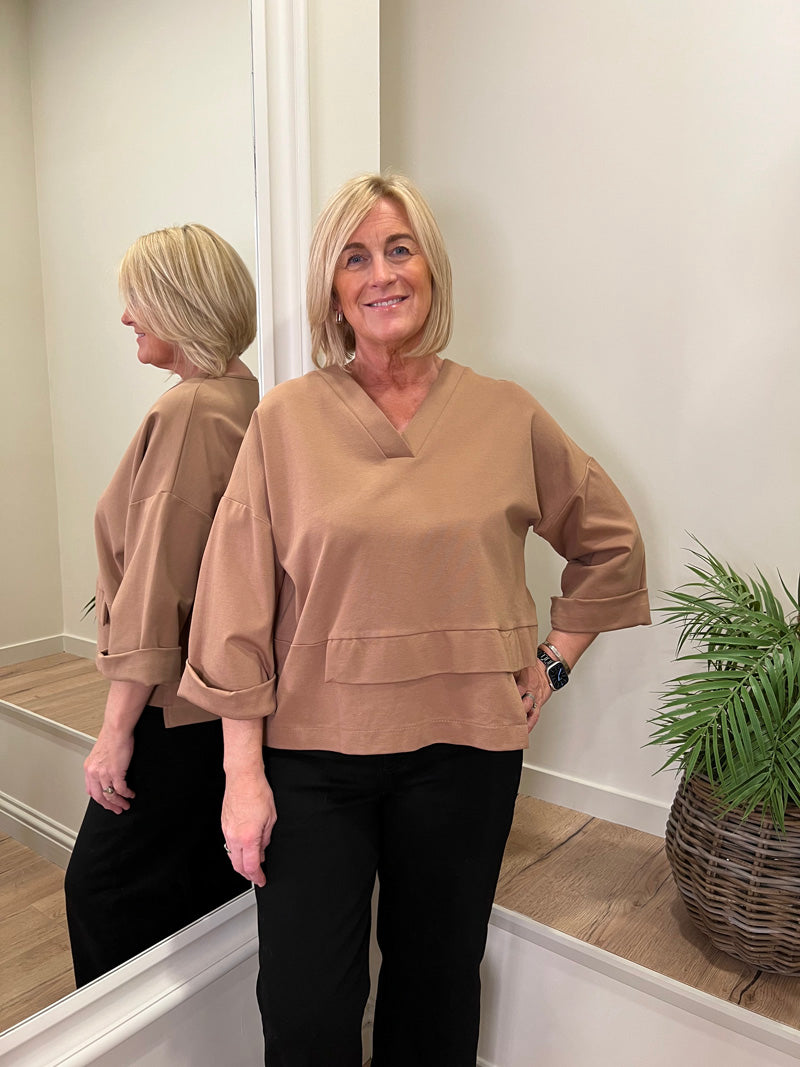 Silvia Urban V Neck Top Camel