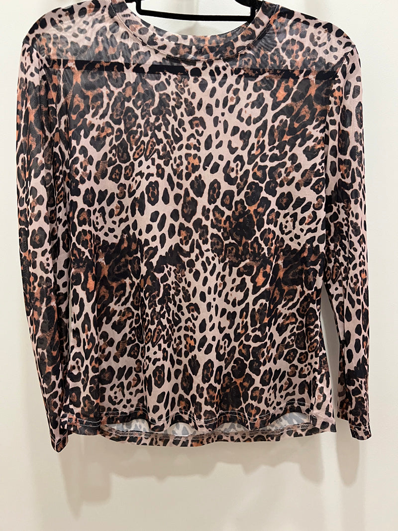 Mesh Layering Top Leopard Taupe