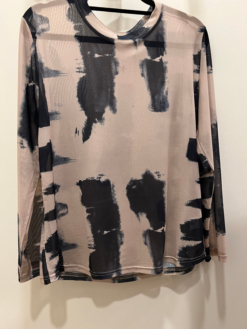 Mesh Layering Top Abstract Taupe