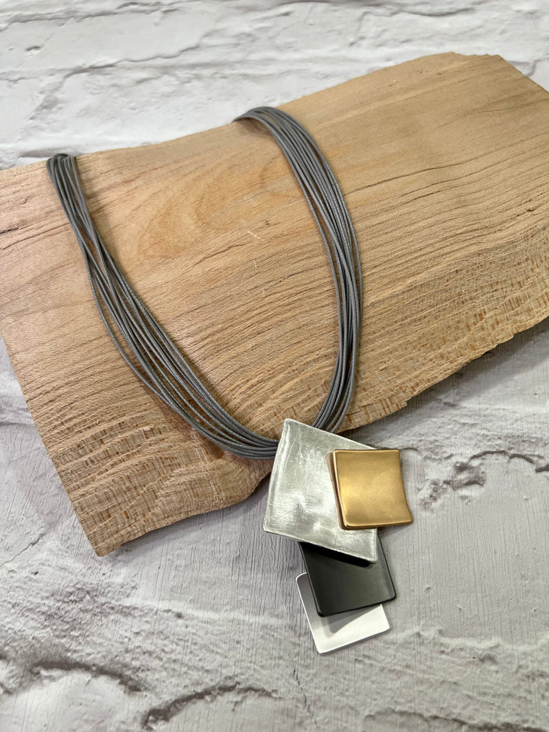 3 Tone Squares Necklace