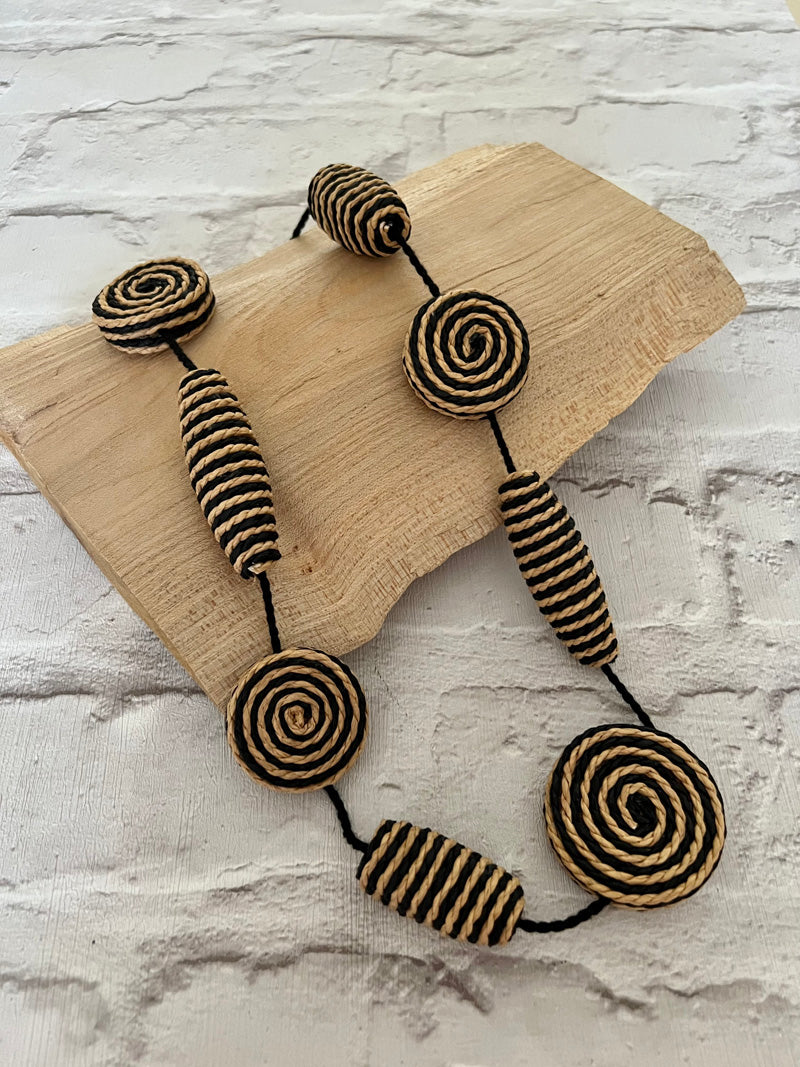 Wicker Long Necklace Black/Stone