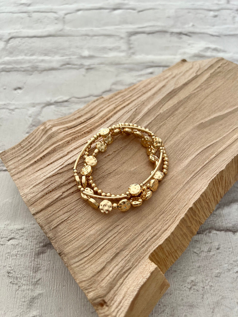 Harper 3 Strand Bead Bracelet Gold