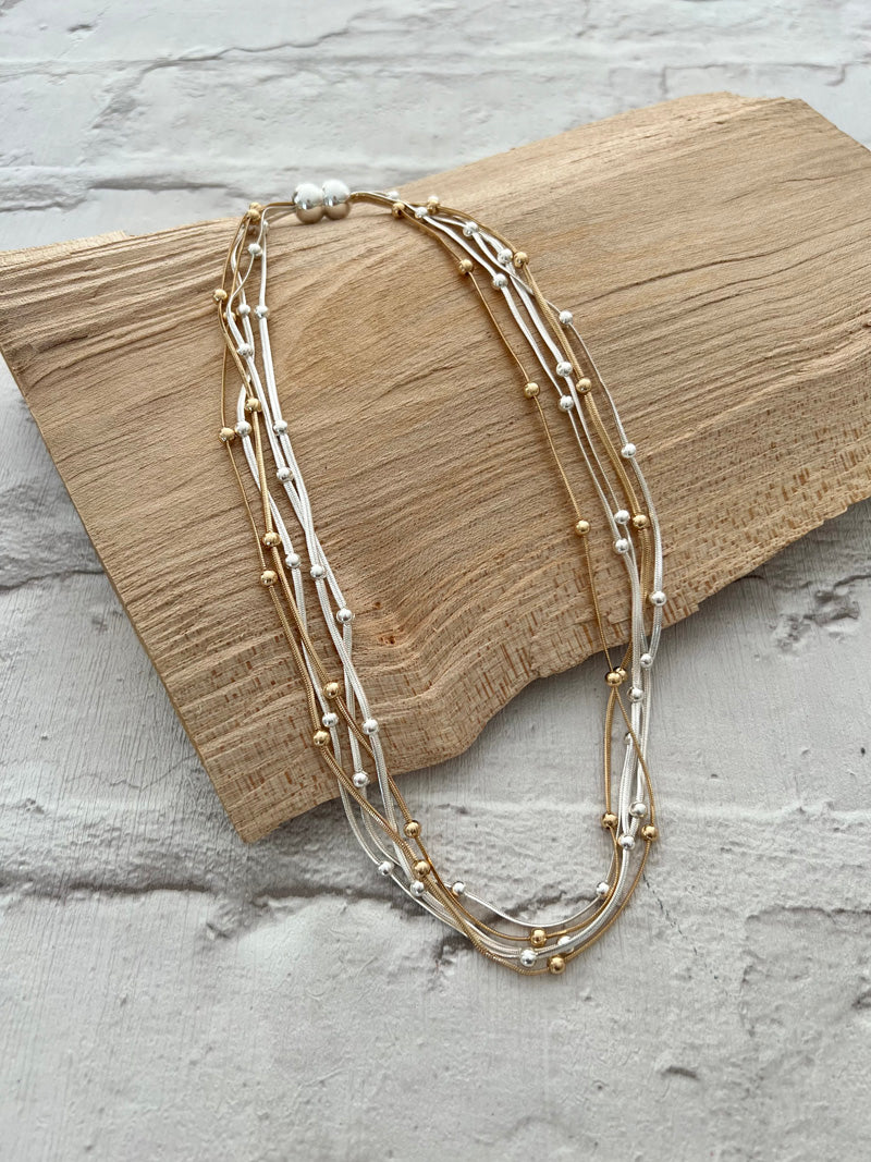Mauve Beaded Necklace Silver/Gold