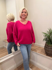 Avril V-Neck Mohair Sweater Fuchsia