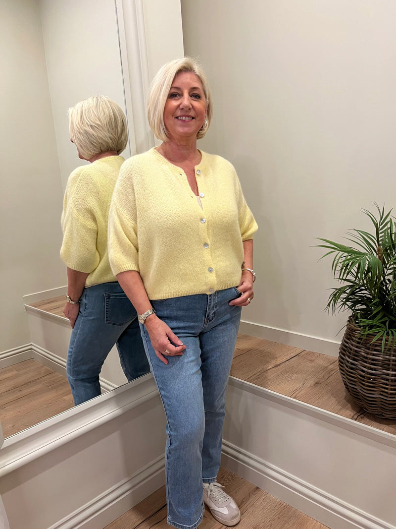 Mohair Round Neck Cardigan Lemon