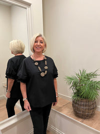 TIRELLI Ruffle Sleeve Top Black