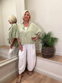 Ava Cotton Mix Parachute Trousers White