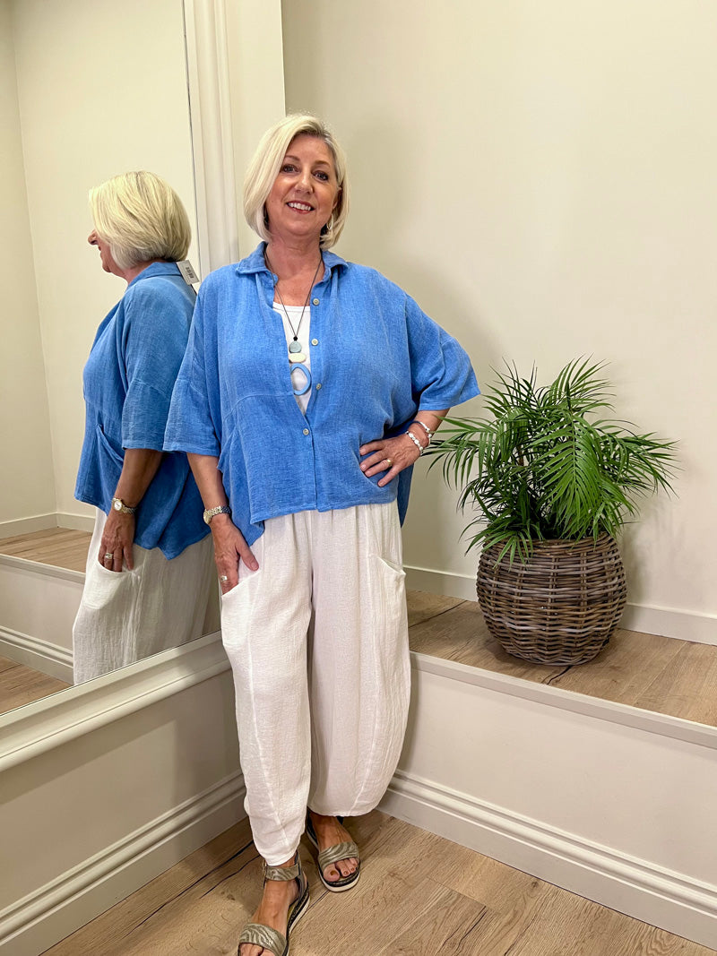 Ava Cotton/Linen Jacket Bright Blue