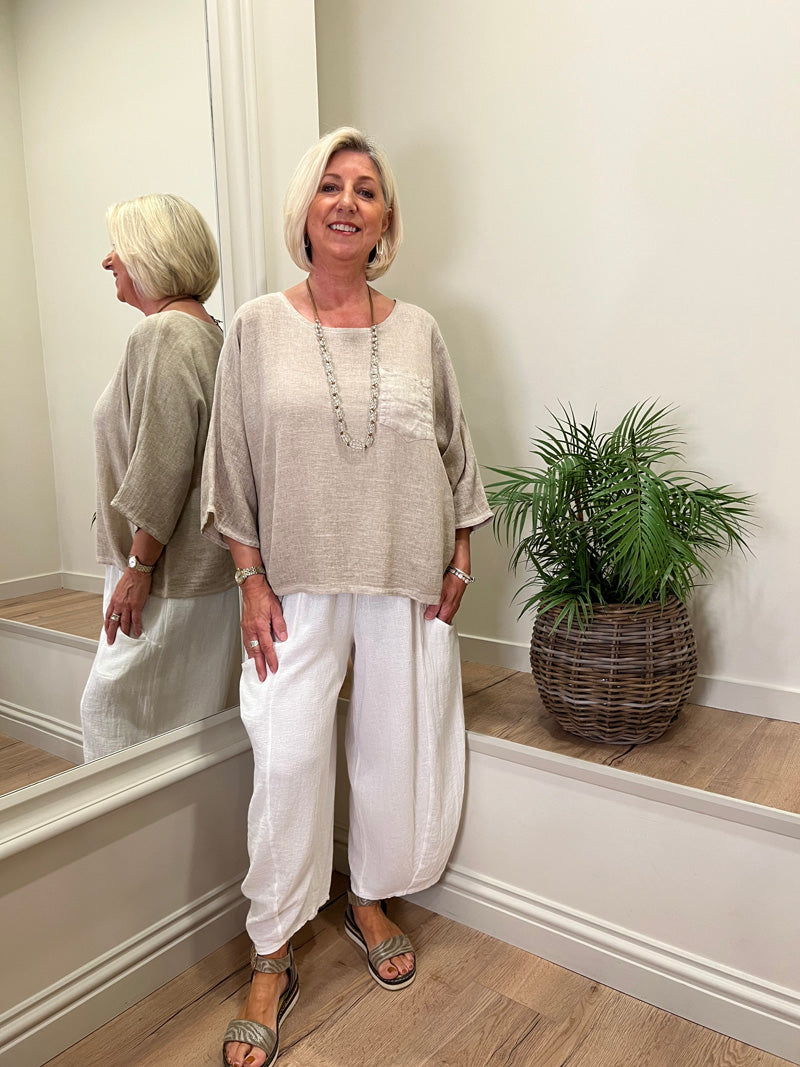 Ava Cotton/Linen Pocket Top Taupe
