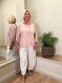 Ava Cotton/Linen Pocket Top Blush