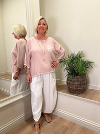 Ava Cotton/Linen Pocket Top Blush