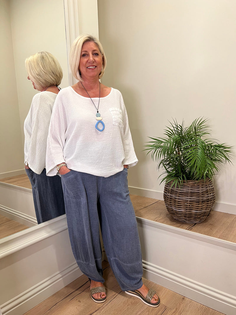 Ava Amara Cotton Mix Trousers Dark Blue
