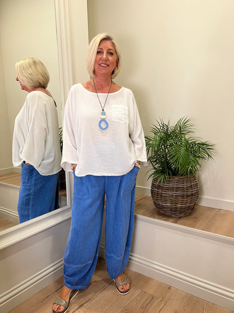 Ava Amara Cotton Mix Trousers Bright Blue