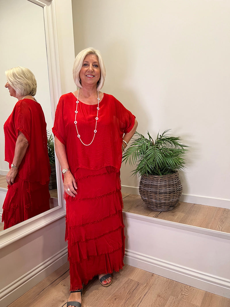 Sophia Silk Dress Red
