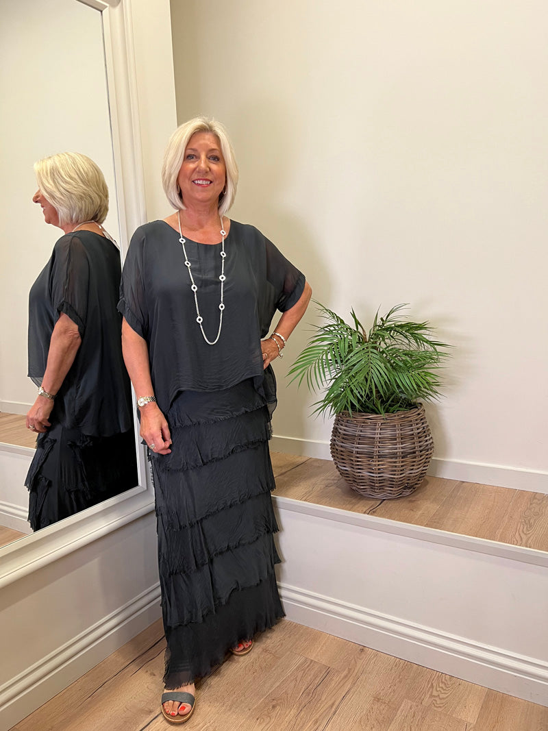 Sophia Silk Dress Charcoal Grey