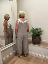 Ava Cotton Mix Culotte Dungarees Khaki
