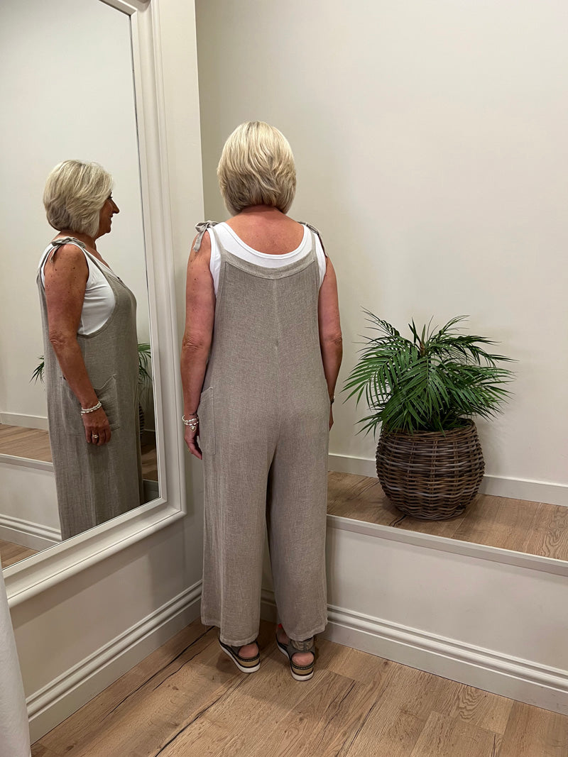 Ava Cotton Mix Culotte Dungarees Khaki