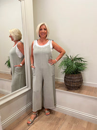 Ava Cotton Mix Culotte Dungarees Khaki