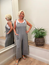 Ava Cotton Mix Culotte Dungarees Grey