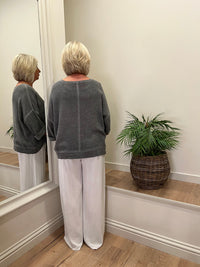Ava Cotton/Linen Ruche Top Grey