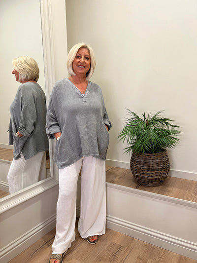 Ava Cotton Mix Trousers White