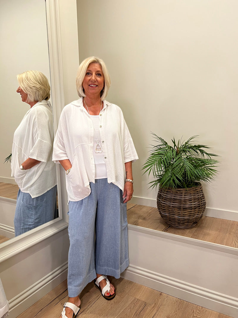Ava Cotton Mix Culottes Pale Denim