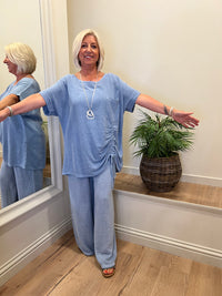 Ava Anica Ruche Top LARGE Pale Denim