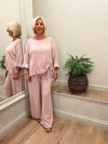 Ava Cotton/Linen Ruche Top Blush