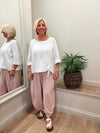 Ava Cotton/Linen Ruche Top Blush