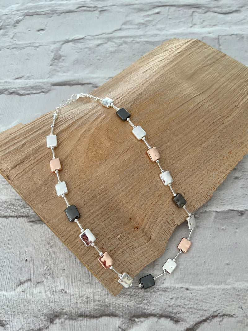 Maisie Square Link Necklace Silver/Multi