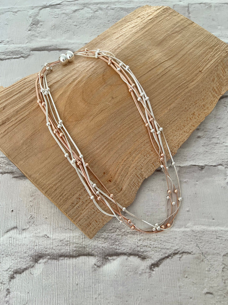 Mauve Beaded Necklace Silver/Rose