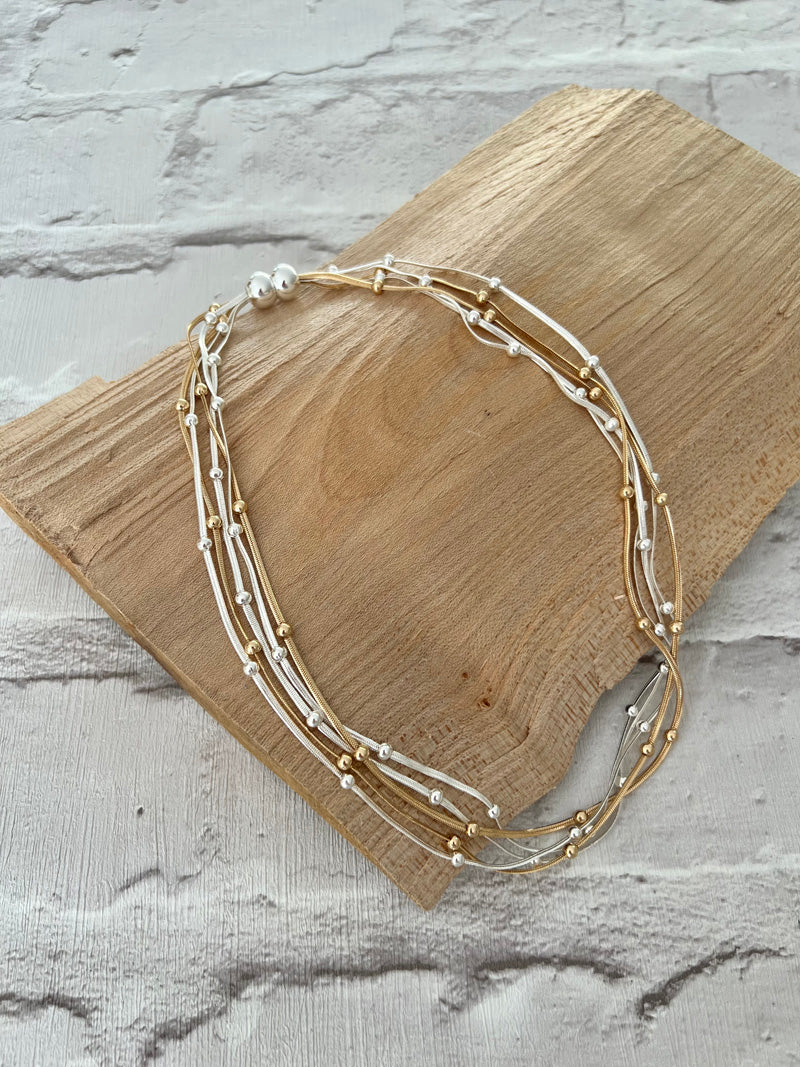 Mauve Beaded Necklace Silver/Gold
