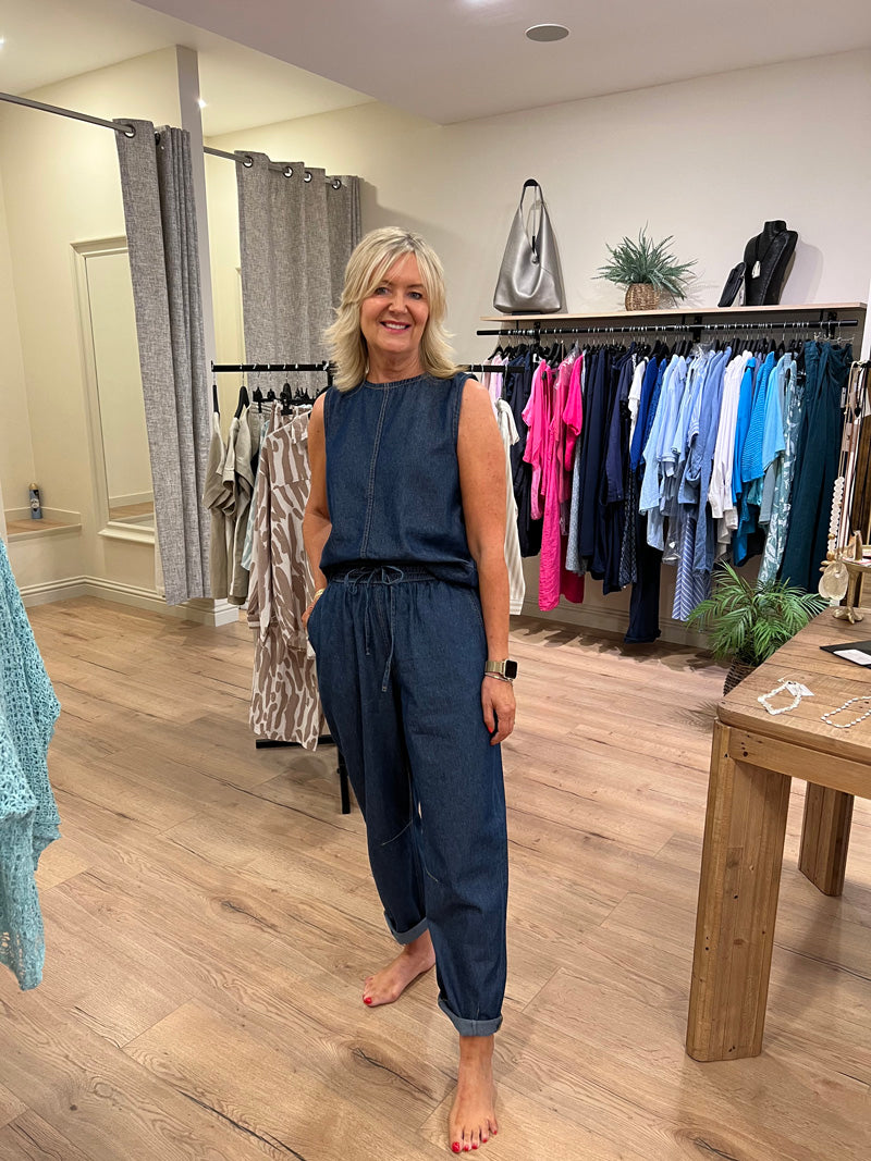 KAFFE KAluise Sleeveless Top Dark Blue Chambray